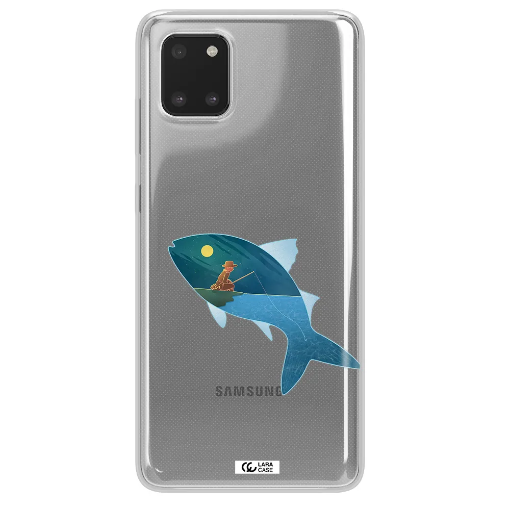 a fish with a man fishing Samsung A81 Clear TPU Case