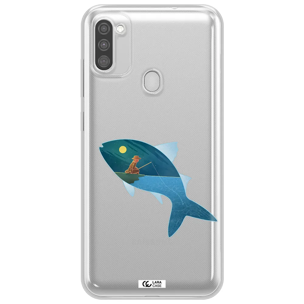 a fish with a man fishing Samsung M11 Clear TPU Case