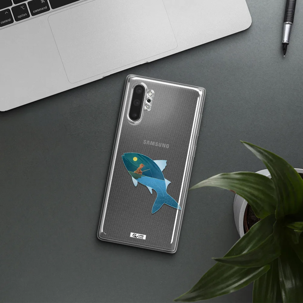a fish with a man fishing Samsung Note 10 Plus Clear TPU Case