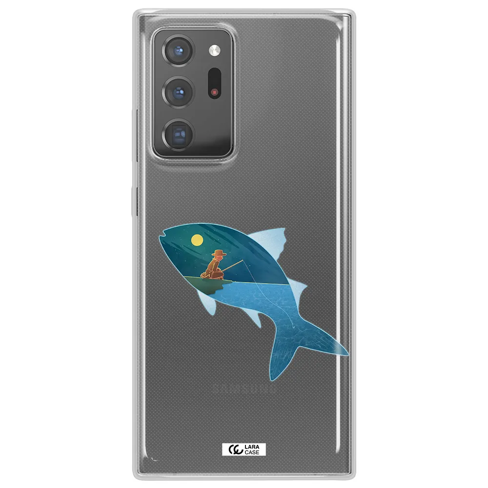 a fish with a man fishing Samsung Note 20 Ultra Clear TPU Case