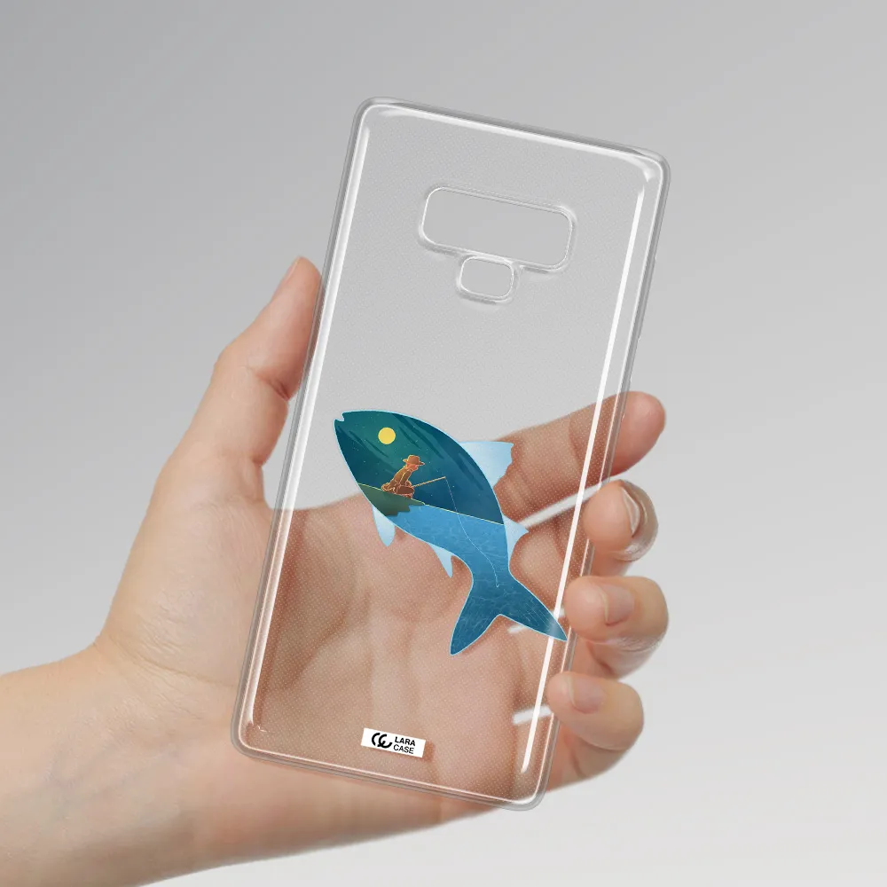 a fish with a man fishing Samsung Note 9 Clear TPU Case