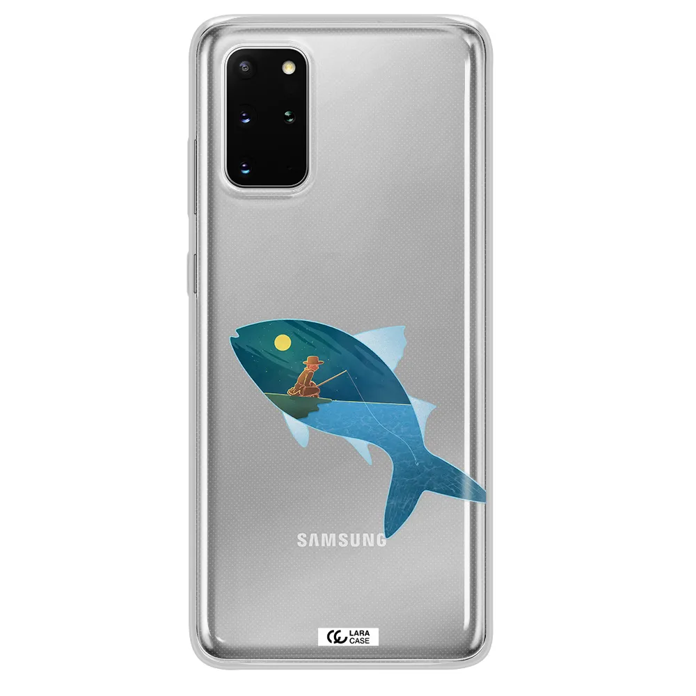a fish with a man fishing Samsung S 20 Plus Clear TPU Case