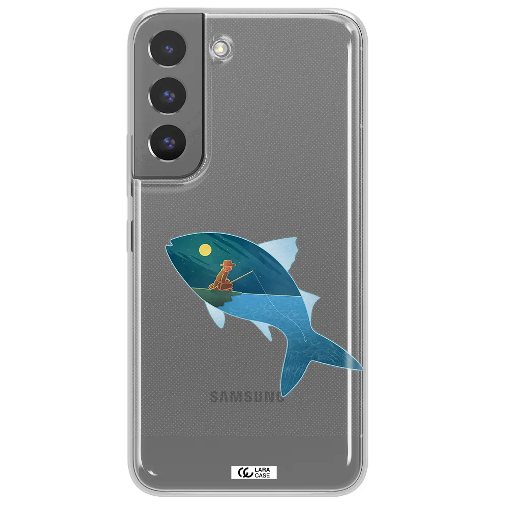 a fish with a man fishing Samsung S 22 Clear TPU Case