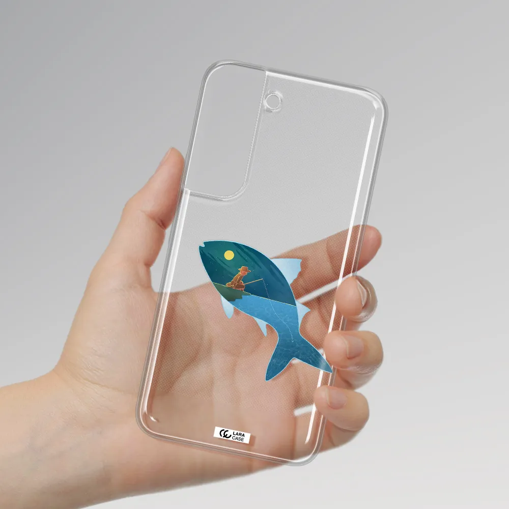 a fish with a man fishing Samsung S 22 Plus Clear TPU Case