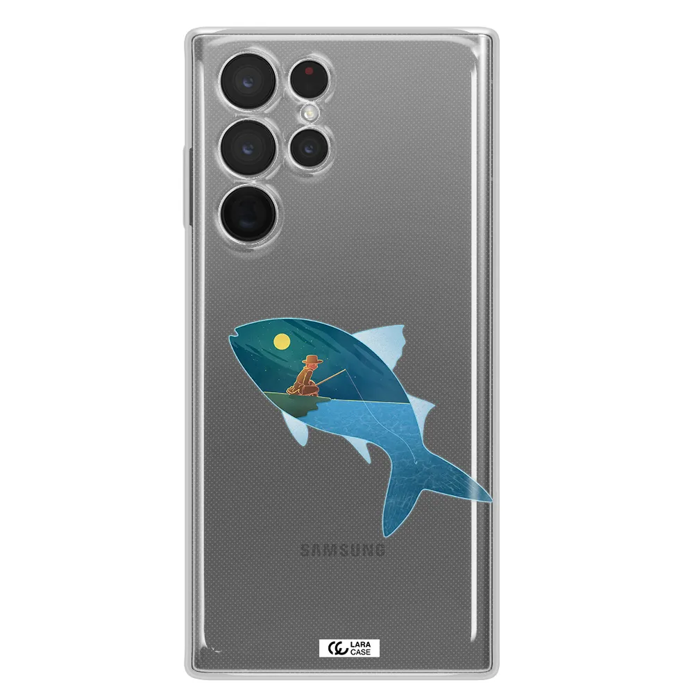 a fish with a man fishing Samsung S 22 Ultra Clear TPU Case
