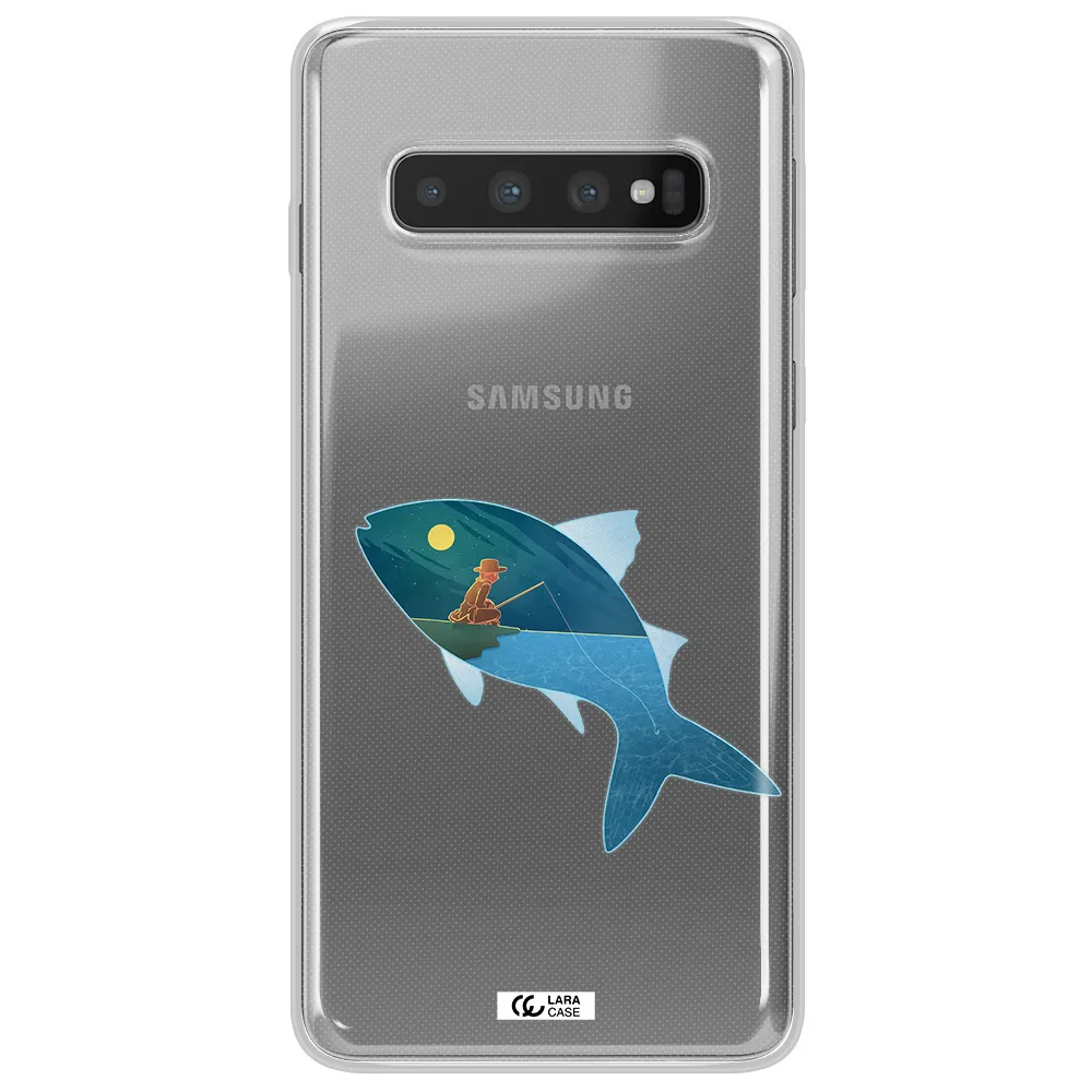 a fish with a man fishing Samsung S10 Clear TPU Case