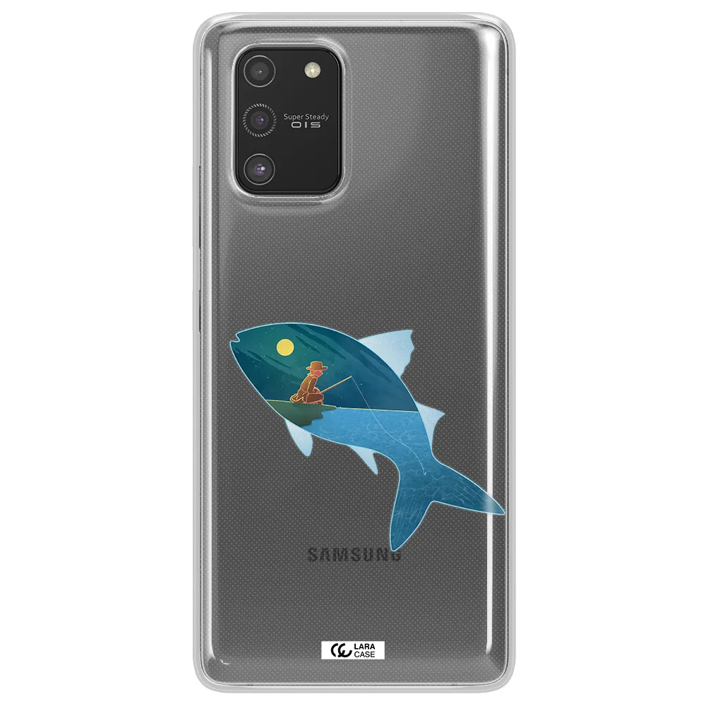 a fish with a man fishing Samsung S10 Lite Clear TPU Case