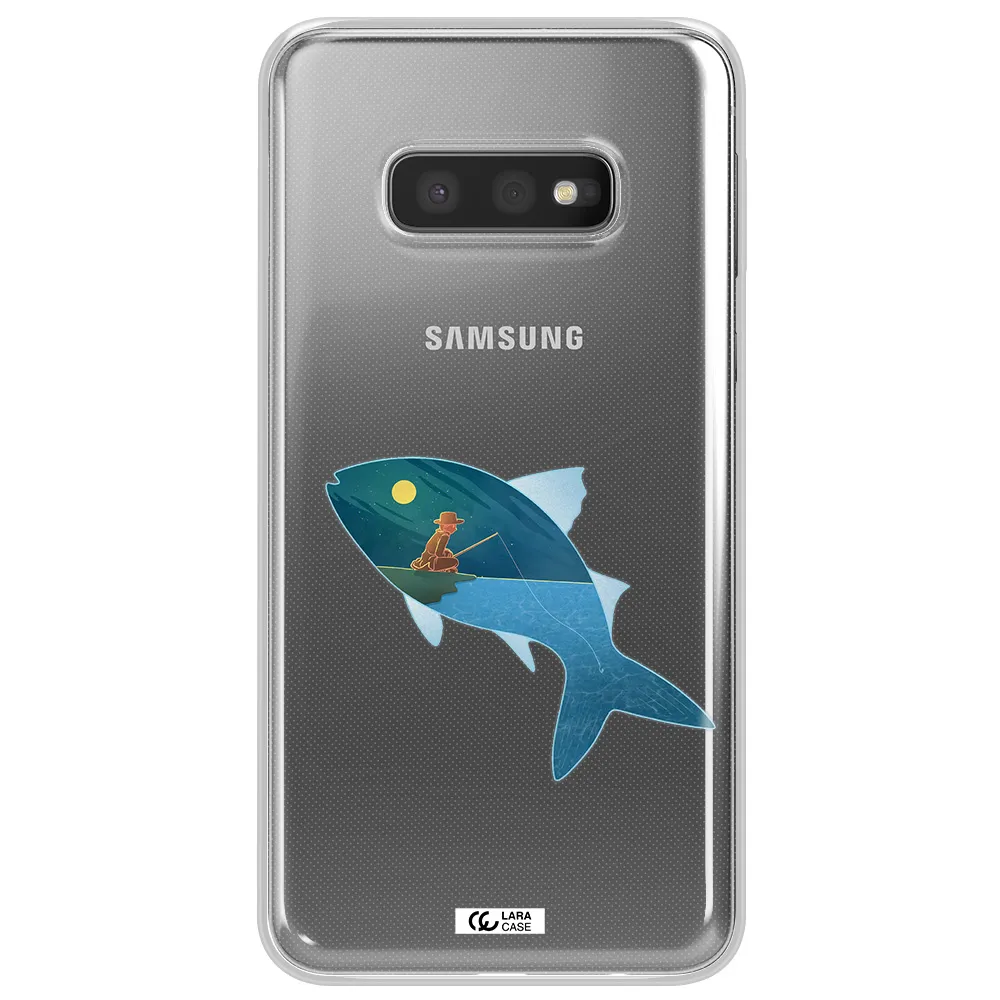 a fish with a man fishing Samsung S10e Clear TPU Case