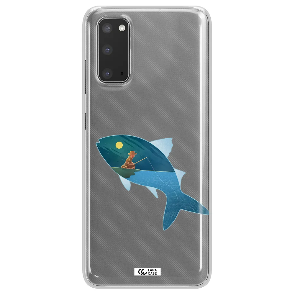 a fish with a man fishing Samsung S20 Clear TPU Case