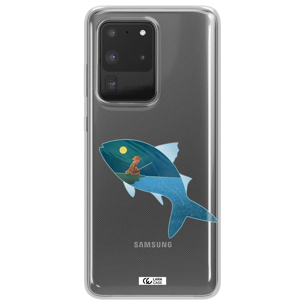 a fish with a man fishing Samsung S20 Ultra Clear TPU Case