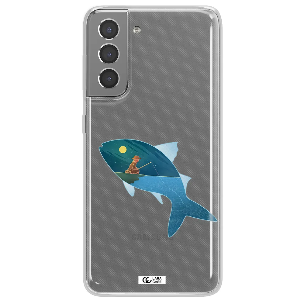 a fish with a man fishing Samsung S21 Clear TPU Case