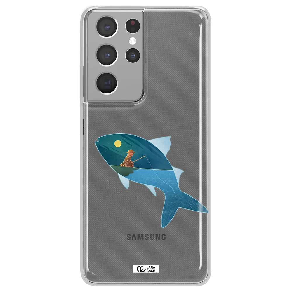 a fish with a man fishing Samsung S21 Ultra Clear TPU Case