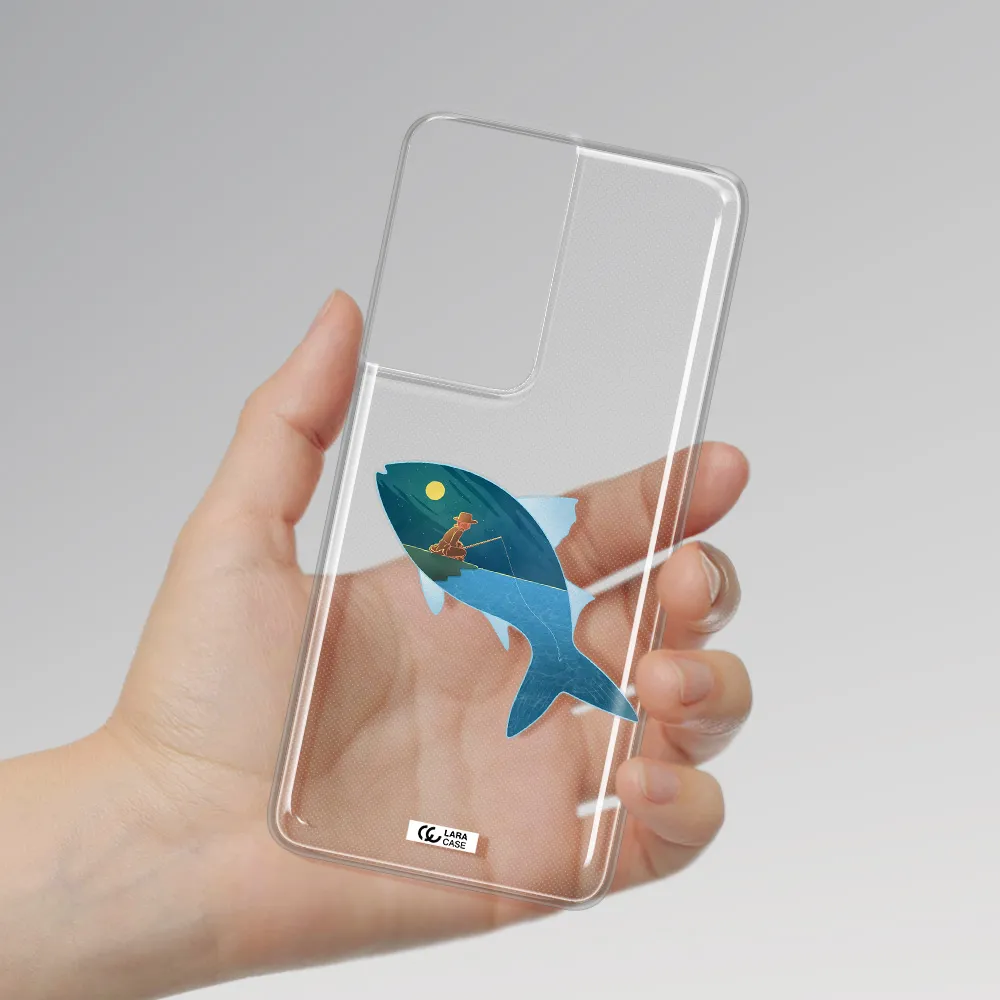 a fish with a man fishing Samsung S21 Ultra Clear TPU Case