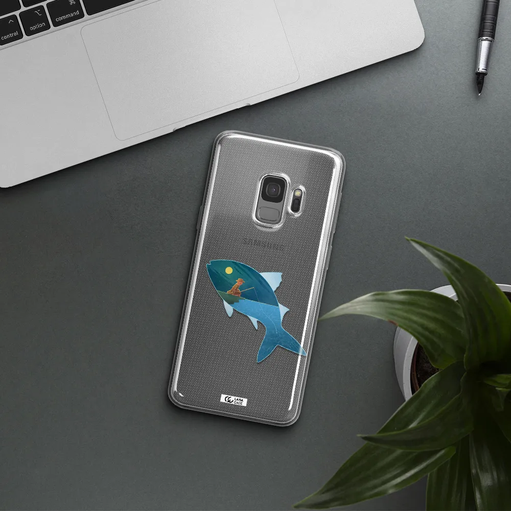 a fish with a man fishing Samsung S9 Clear TPU Case