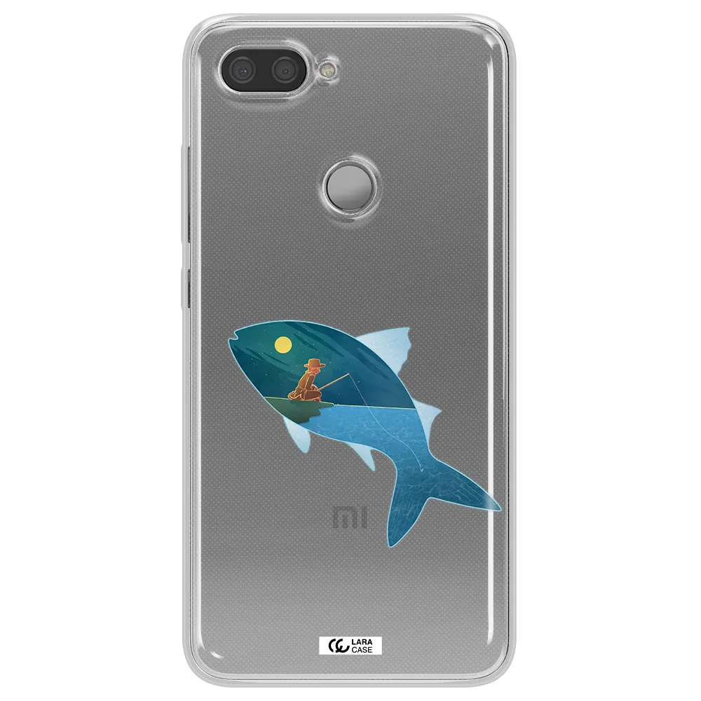 a fish with a man fishing Xiaomi Mi 8 Lite Clear TPU Case