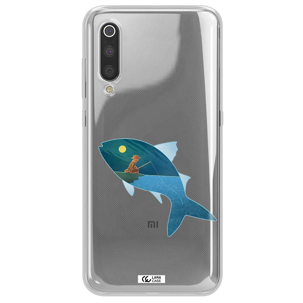 a fish with a man fishing Xiaomi Mi 9 Clear TPU Case