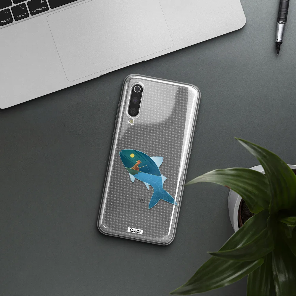 a fish with a man fishing Xiaomi Mi 9 Clear TPU Case
