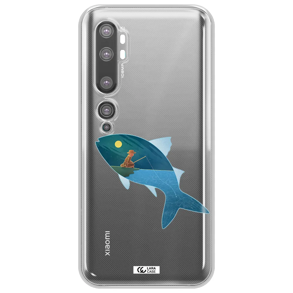 a fish with a man fishing Xiaomi Mi Note 10 Clear TPU Case