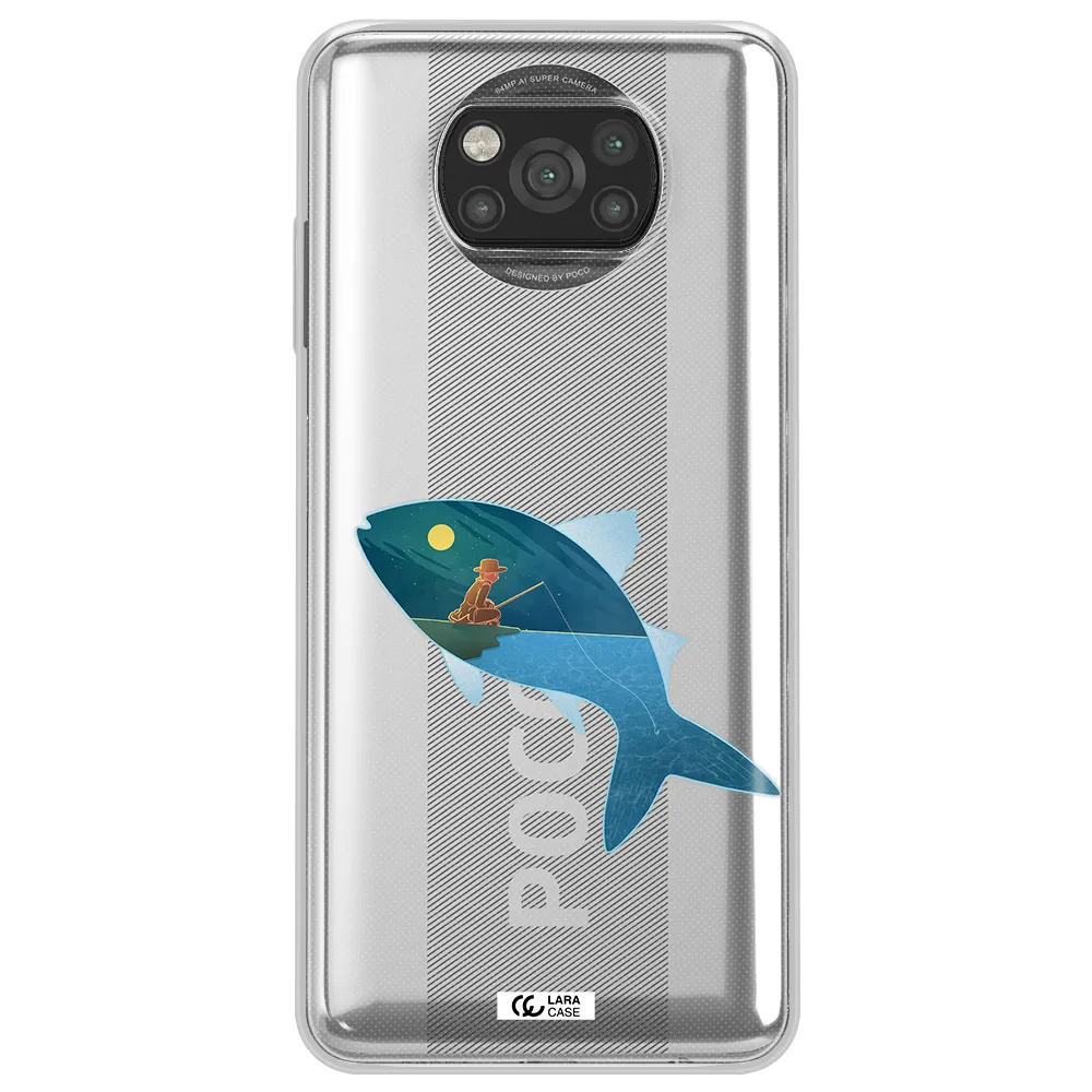 a fish with a man fishing Xiaomi Poco X3 Clear TPU Case