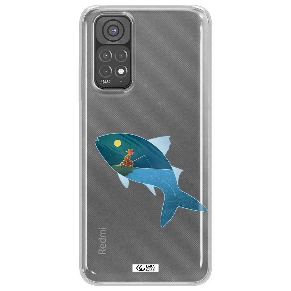 a fish with a man fishing Xiaomi Redmi Note 11 Clear TPU Case