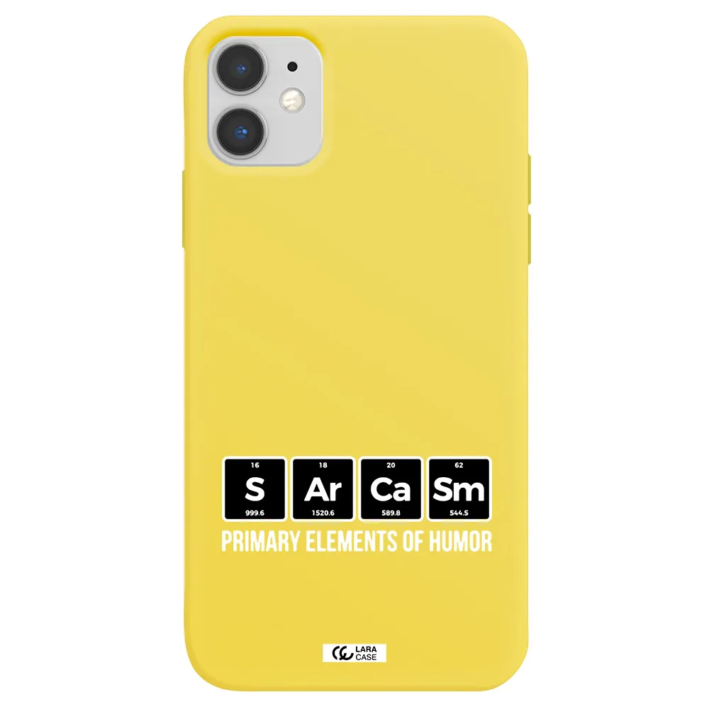 a group of black square letters with white text Apple iPhone 11 Silicone canary yellow Case