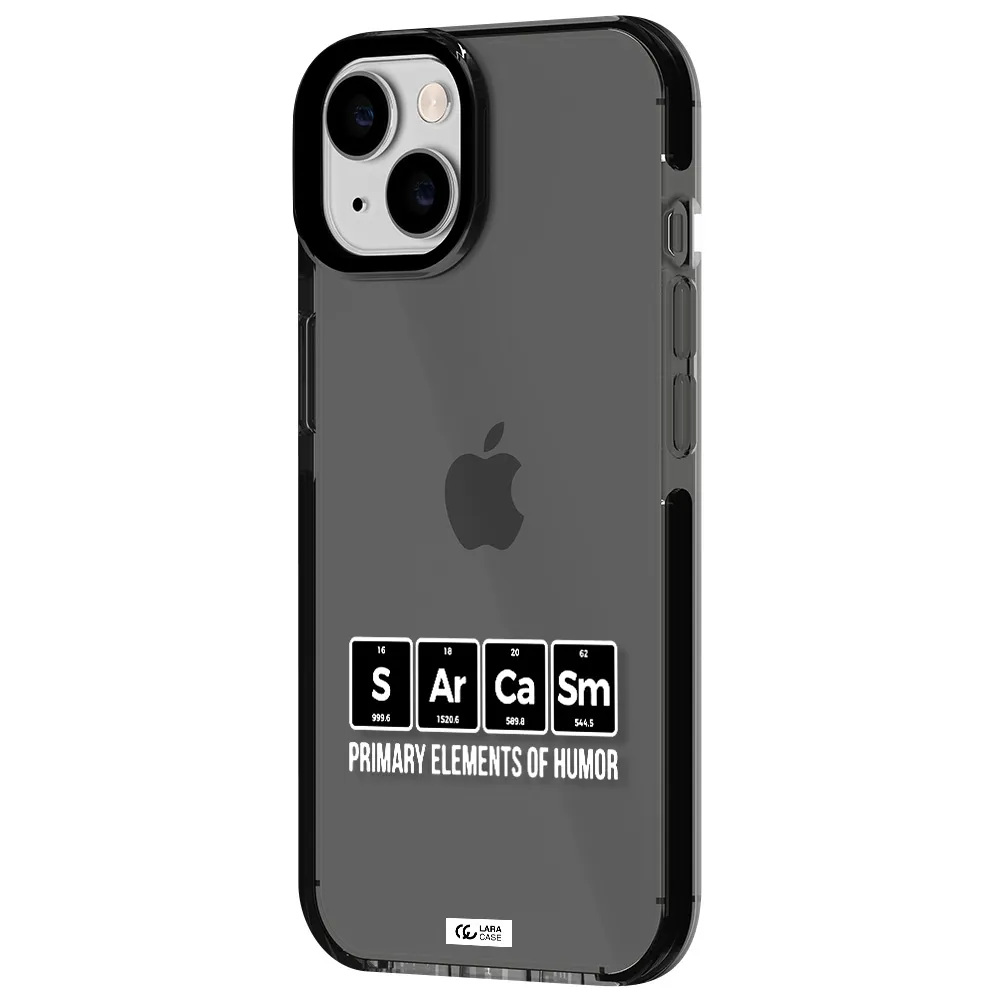 a group of black square letters with white text Apple iPhone 14 impact Smoke Black Case