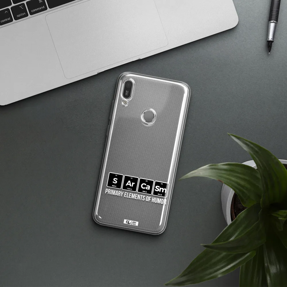 a group of black square letters with white text Huawei Y6 2019 Clear TPU Case