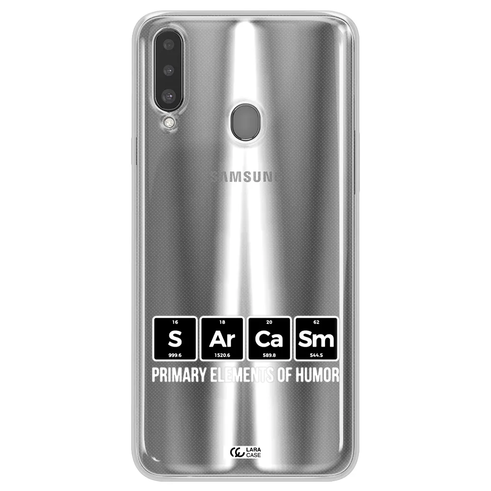 a group of black square letters with white text Samsung A20S Clear TPU Case