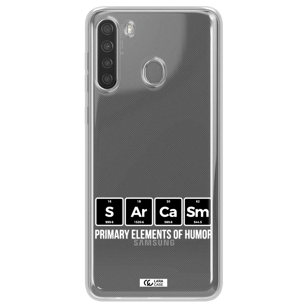 a group of black square letters with white text Samsung A21 Clear TPU Case