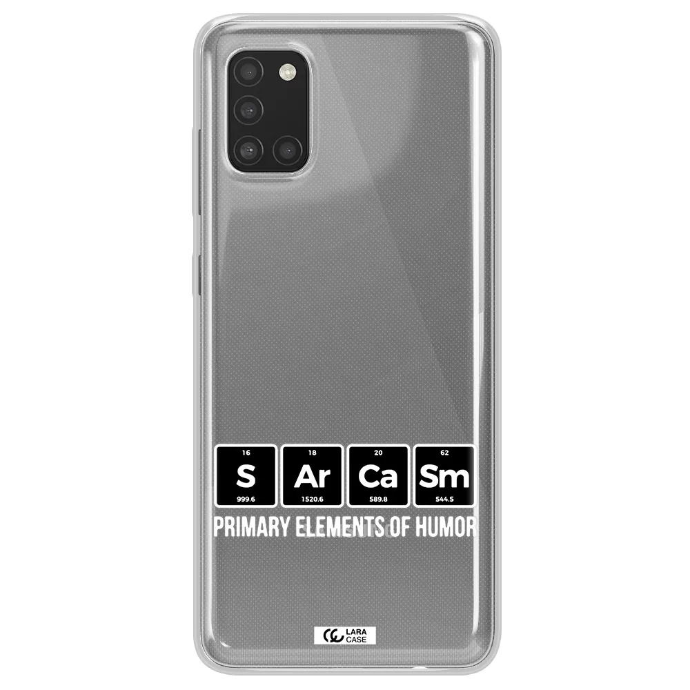 a group of black square letters with white text Samsung A31 Clear TPU Case