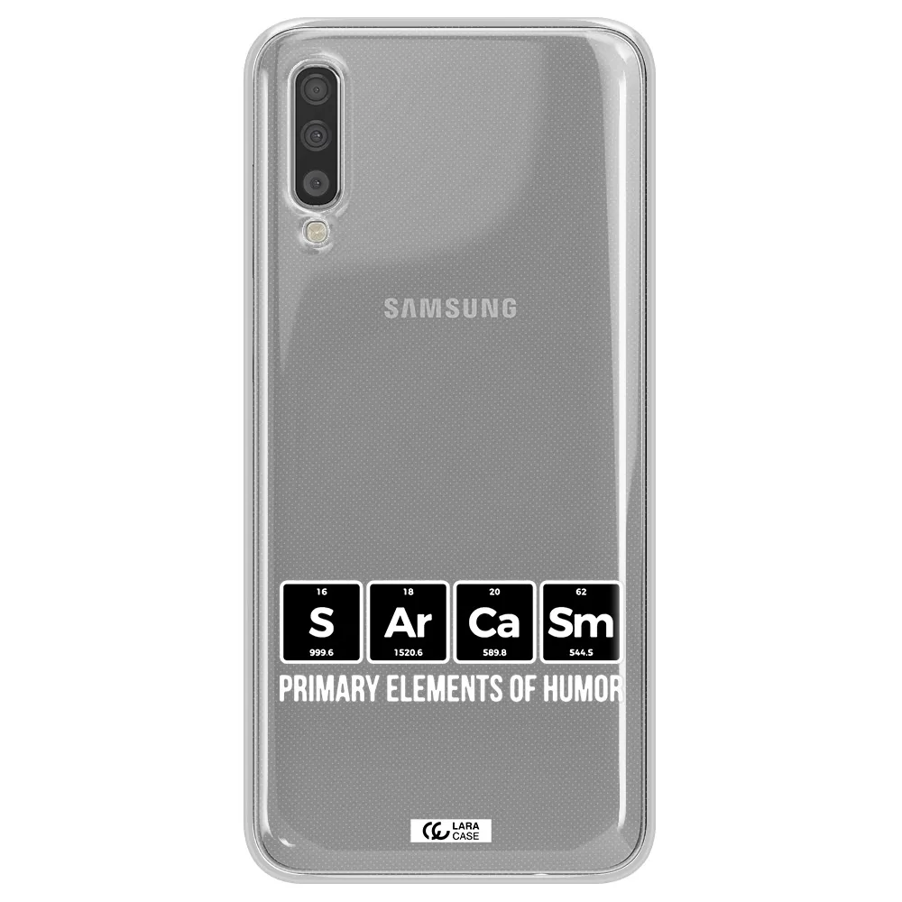 a group of black square letters with white text Samsung A70 Clear TPU Case
