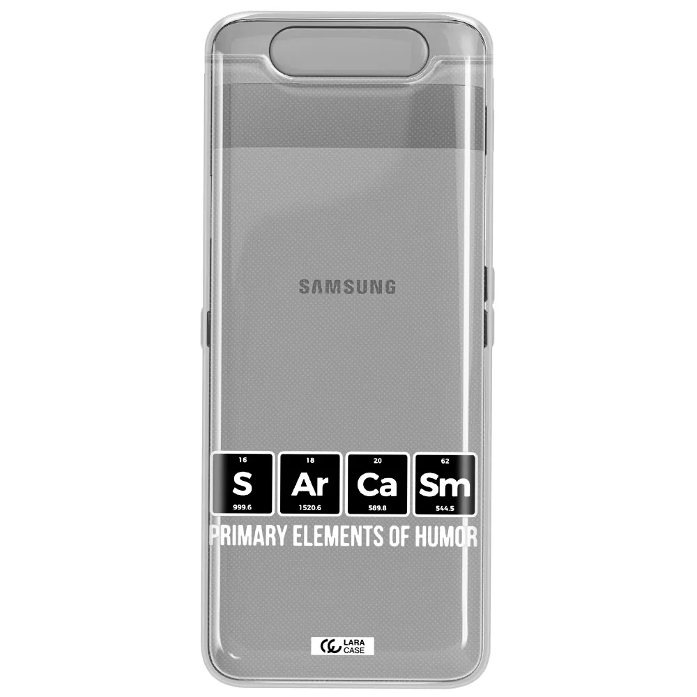 a group of black square letters with white text Samsung A80 Clear TPU Case