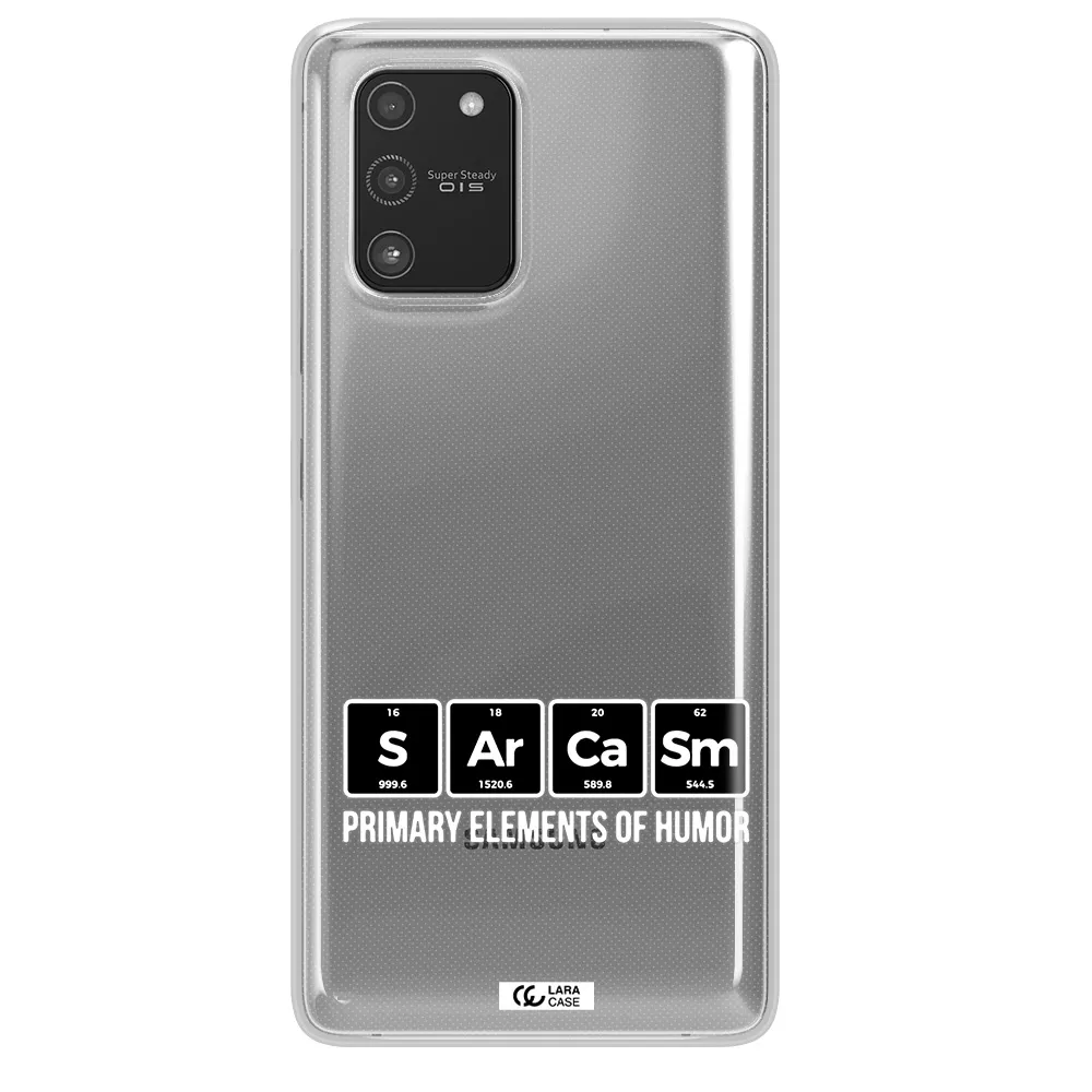 a group of black square letters with white text Samsung A91 Clear TPU Case