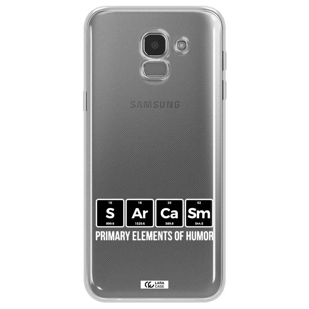 a group of black square letters with white text Samsung J6 Clear TPU Case