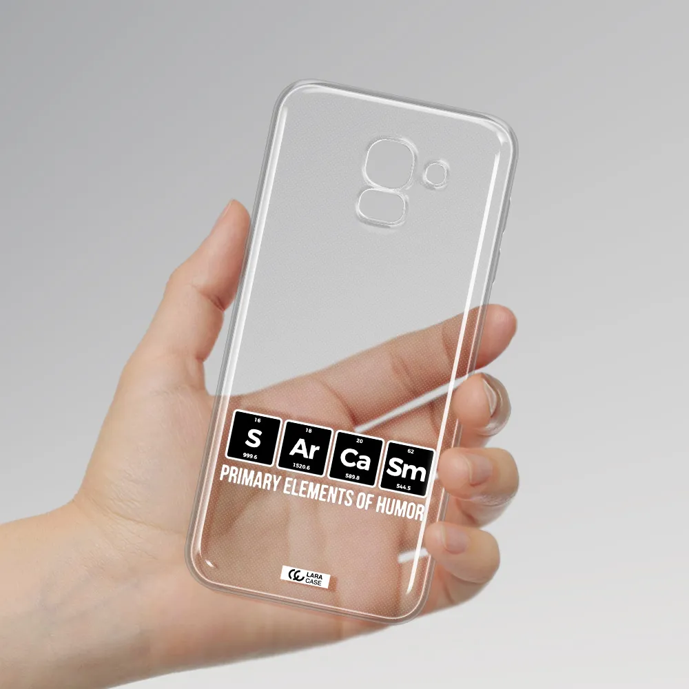 a group of black square letters with white text Samsung J6 Clear TPU Case