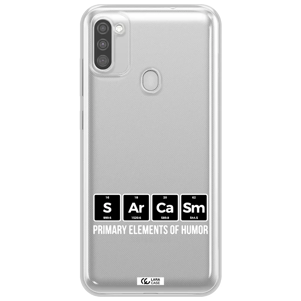 a group of black square letters with white text Samsung M11 Clear TPU Case