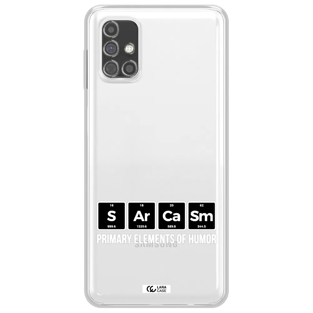 a group of black square letters with white text Samsung M31S Clear TPU Case