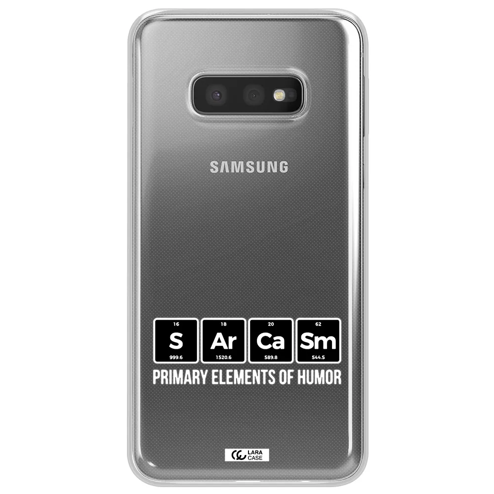 a group of black square letters with white text Samsung S10e Clear TPU Case