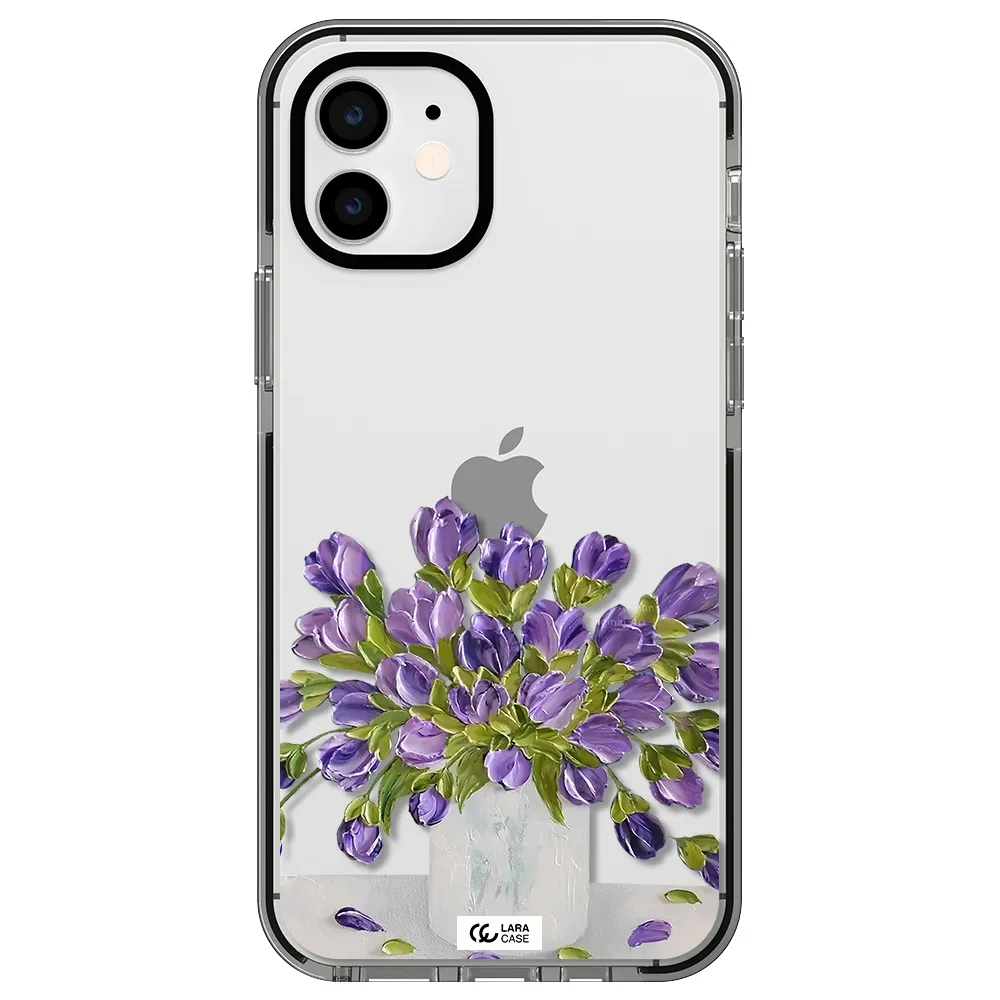 a bunch of purple flowers Apple iPhone 11 impact black border Case