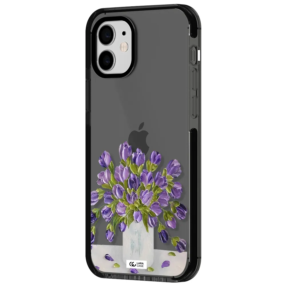 a bunch of purple flowers Apple iPhone 11 impact Smoke Black Case
