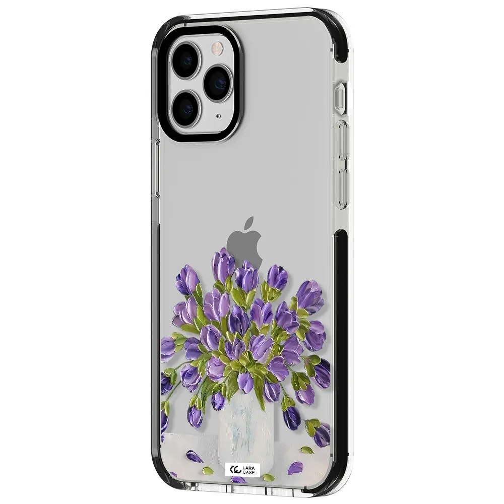 a bunch of purple flowers Apple iPhone 11 pro impact black border Case