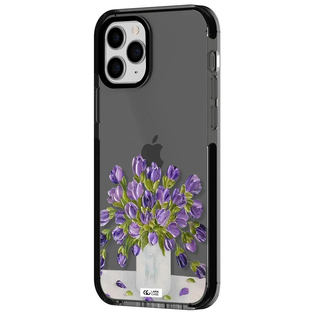 a bunch of purple flowers Apple iPhone 11 pro impact Smoke Black Case