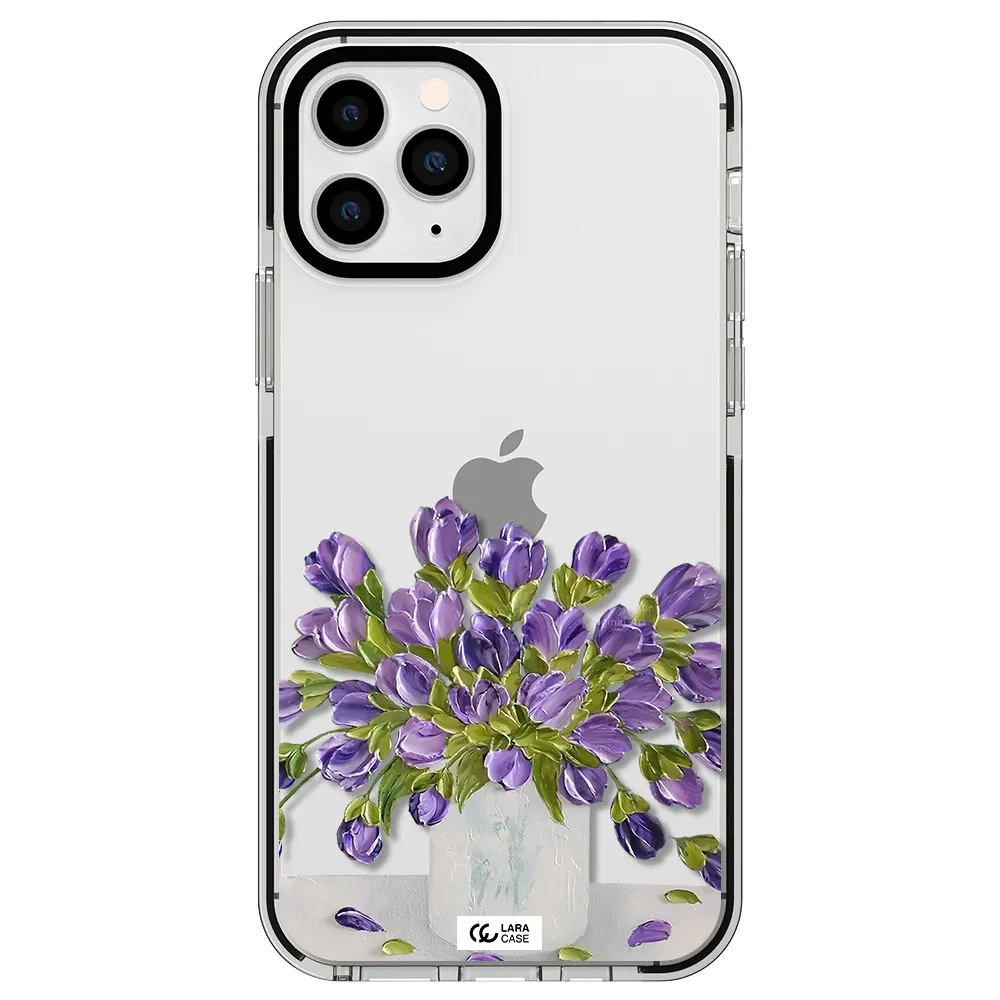 a bunch of purple flowers Apple iPhone 11 pro max impact black border Case