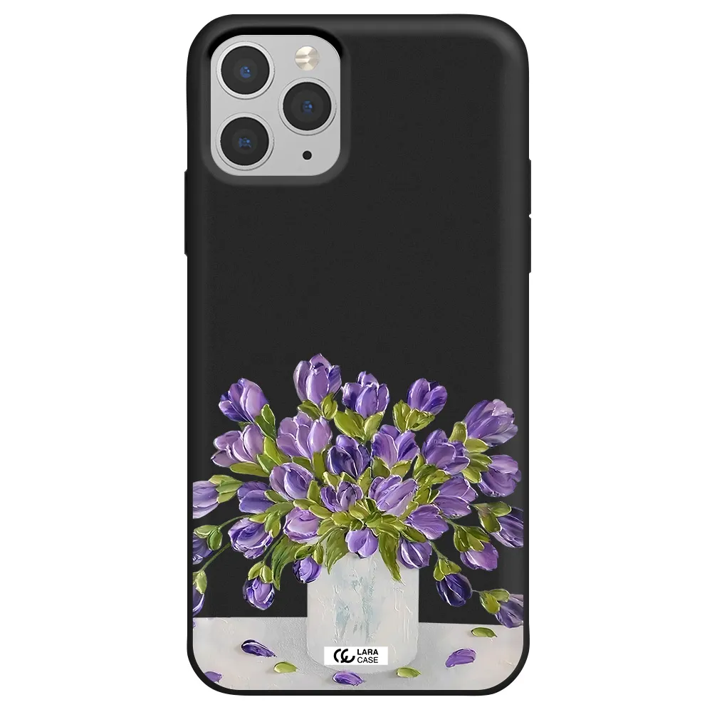 a bunch of purple flowers Apple iPhone 11 pro max Silicone black Case