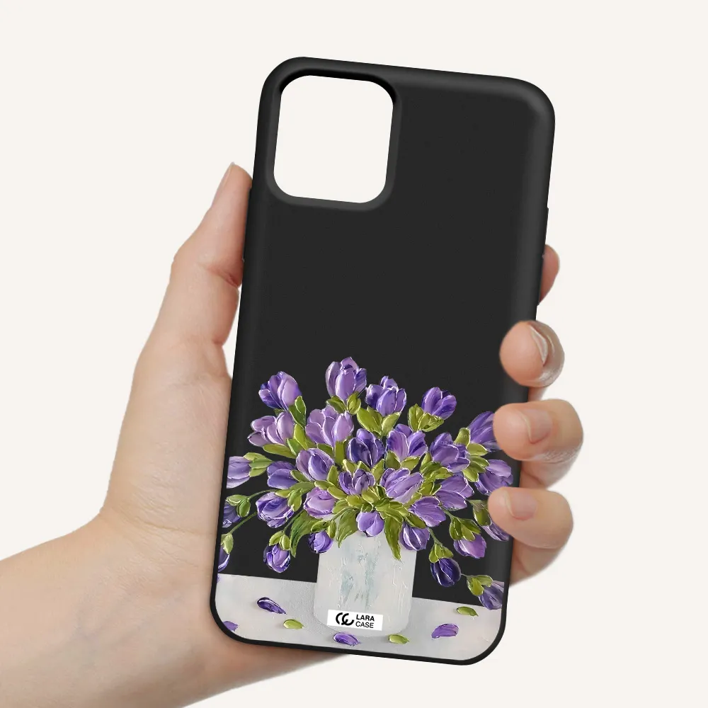 a bunch of purple flowers Apple iPhone 11 pro max Silicone black Case
