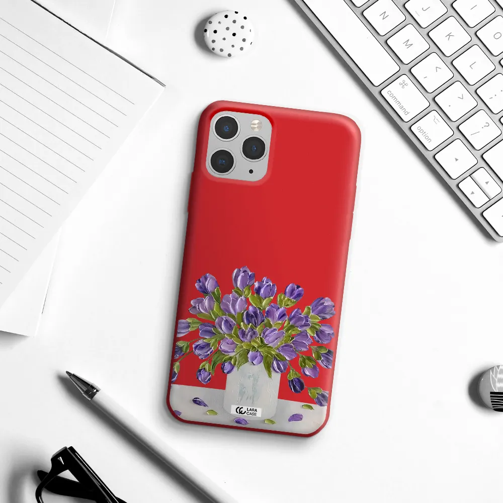 a bunch of purple flowers Apple iPhone 11 pro max Silicone Imperial Red Case