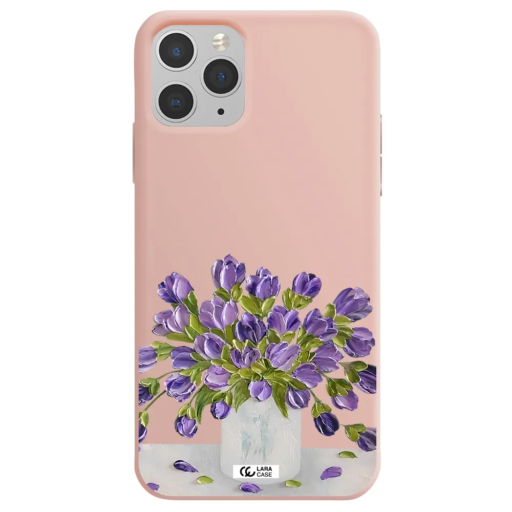 a bunch of purple flowers Apple iPhone 11 pro max Silicone pastel pink Case
