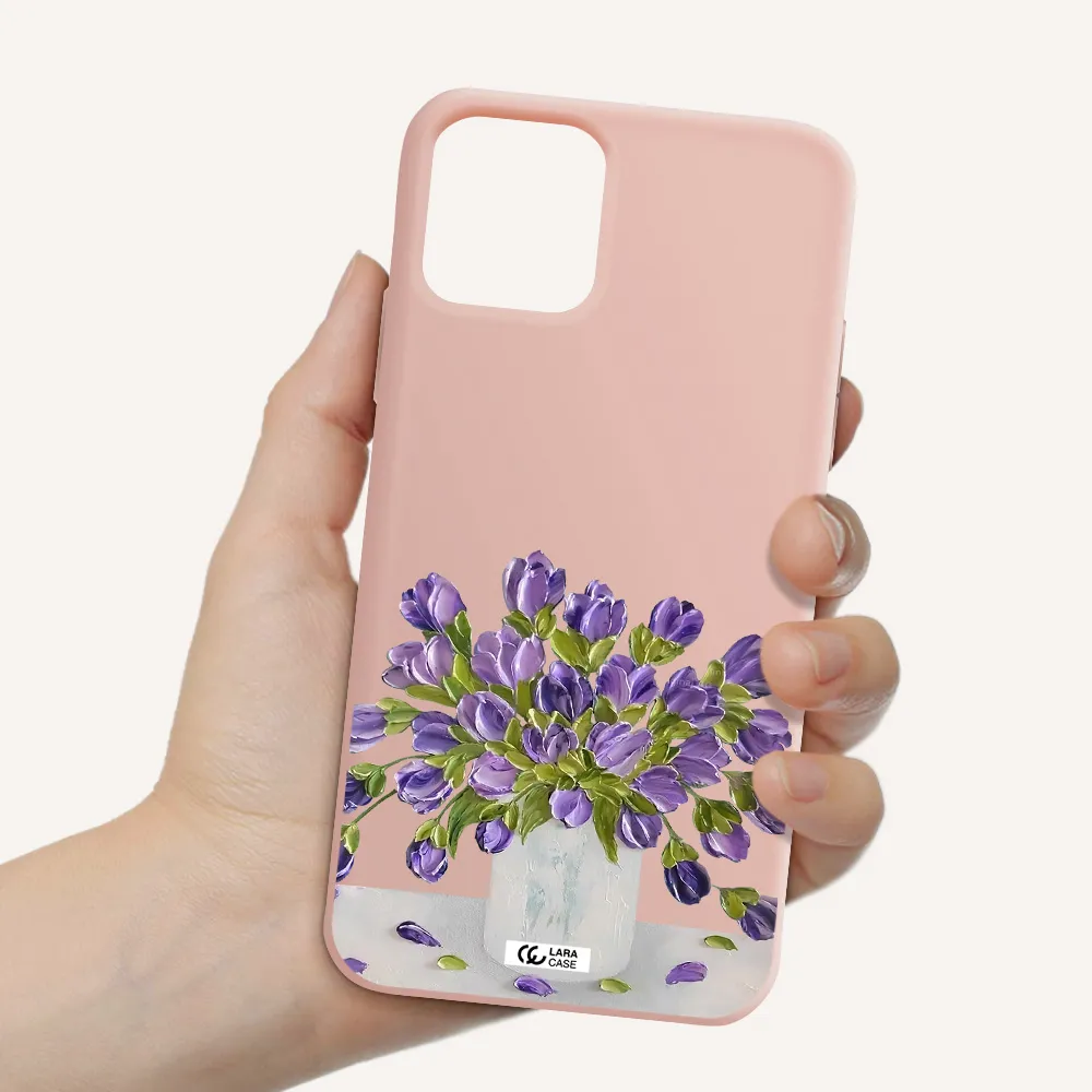 a bunch of purple flowers Apple iPhone 11 pro max Silicone pastel pink Case