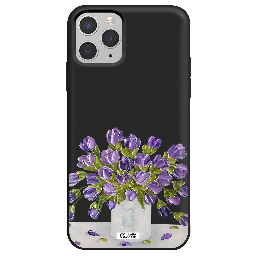 a bunch of purple flowers Apple iPhone 11 pro Silicone black Case