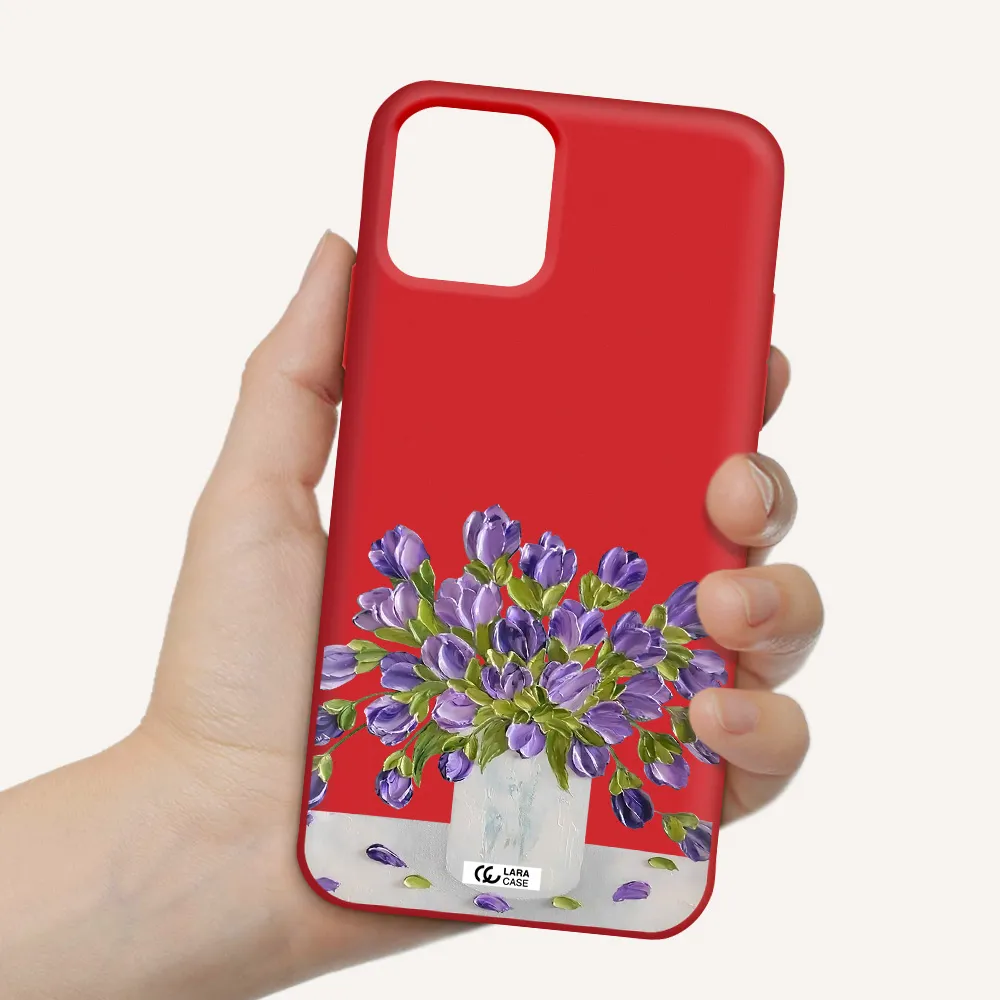 a bunch of purple flowers Apple iPhone 11 pro Silicone Imperial Red Case